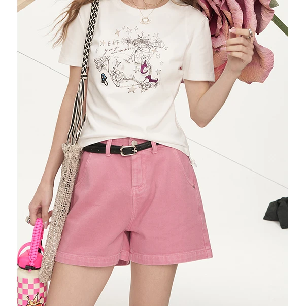 【送腰带】妖精的口袋翻边a字牛仔裤2025夏宽松百搭短裤25209006