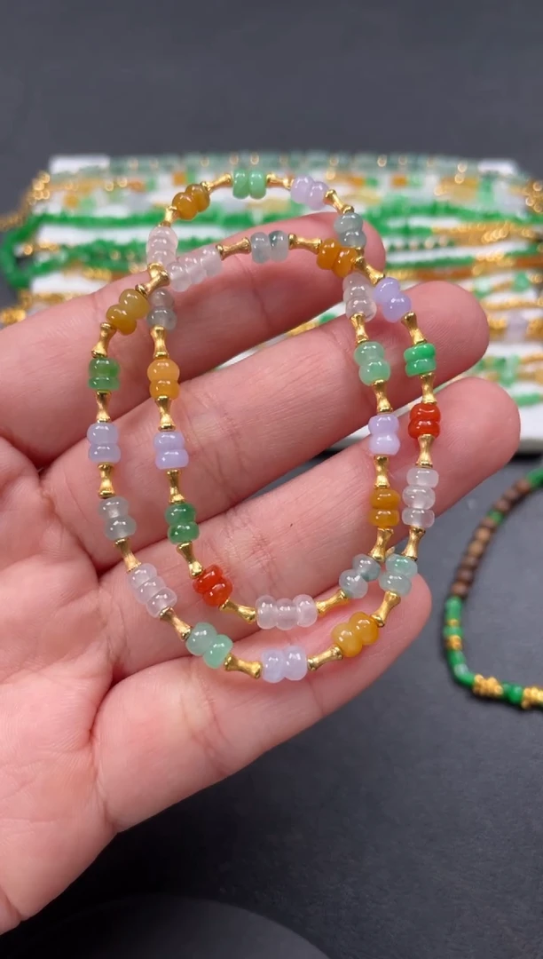 18K金镶嵌手串翡翠多样性  发货一条  P495