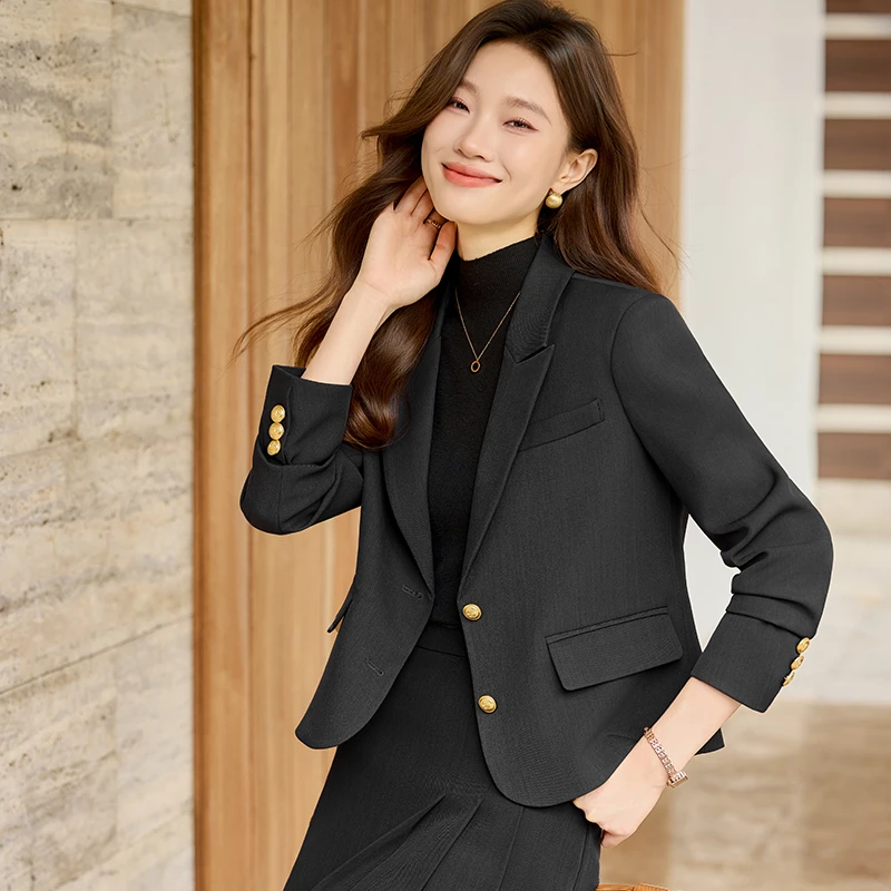 小个子西装套装女春秋新款气质显瘦百搭轻奢两粒扣西服中长裙套裙