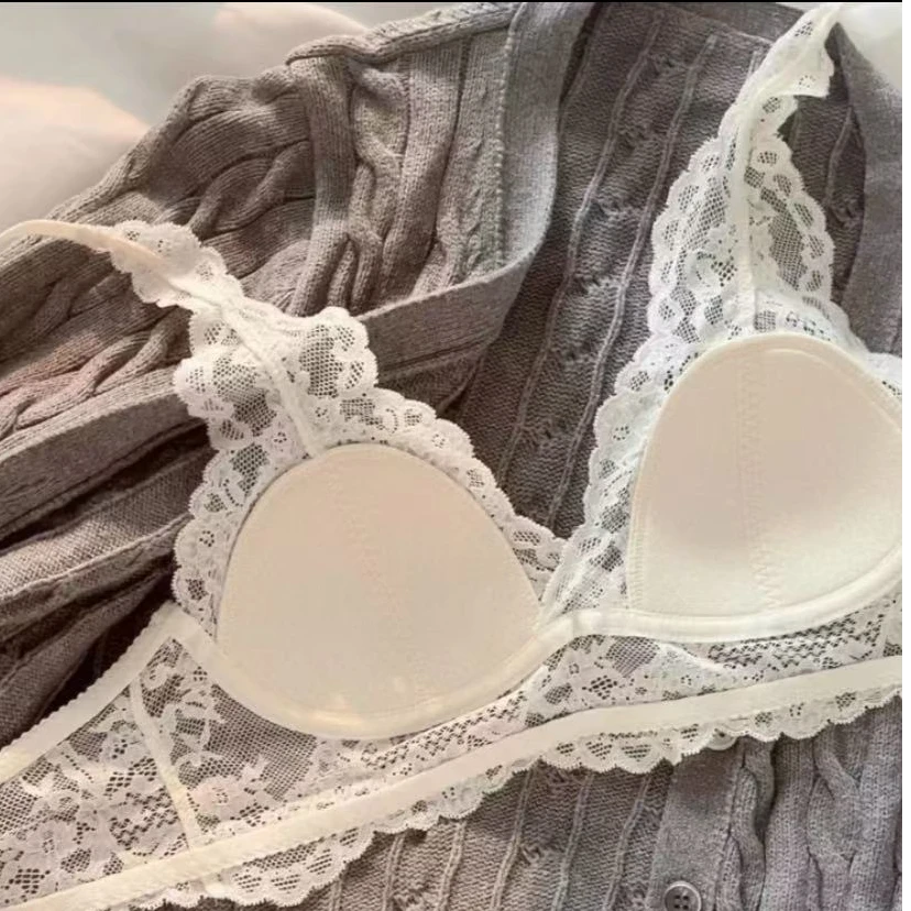 性感纯欲风蕾丝网纱内衣女薄款无钢圈大胸显小胸聚拢舒适美背文胸