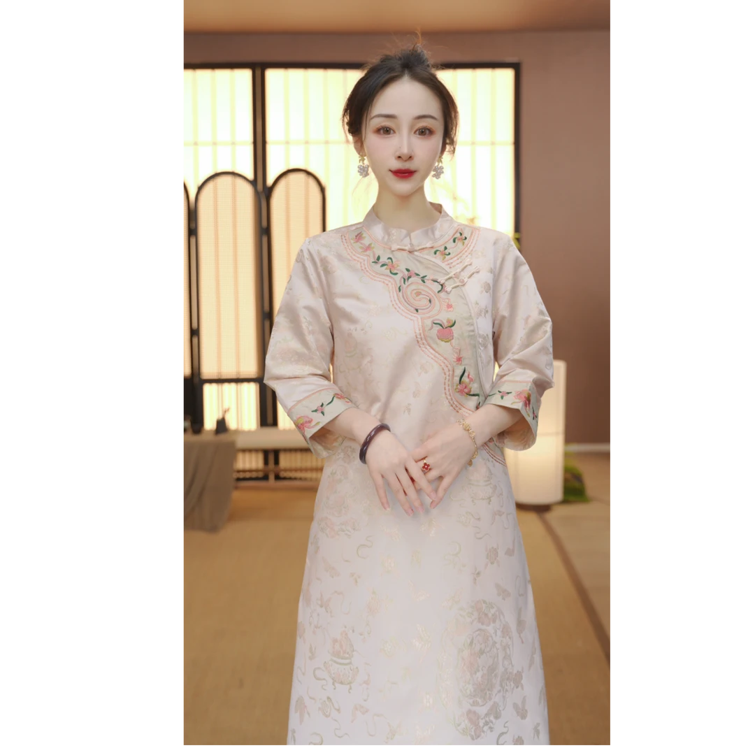 （见山樱）中式连衣裙改良中式斜襟春夏季女装宽松连衣裙 FS2412114