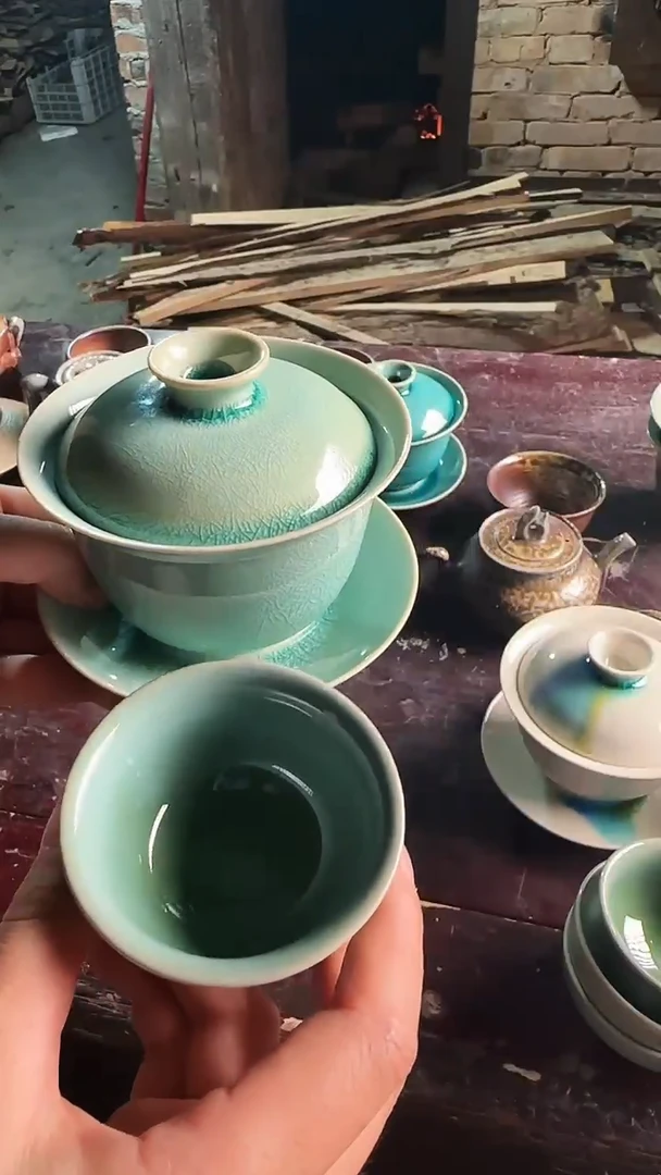 天青盖碗加压手杯 烧窑福利价