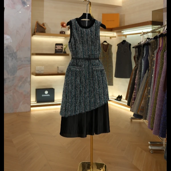 【零】小香风轻奢时尚气质无袖设计连衣裙YY6017