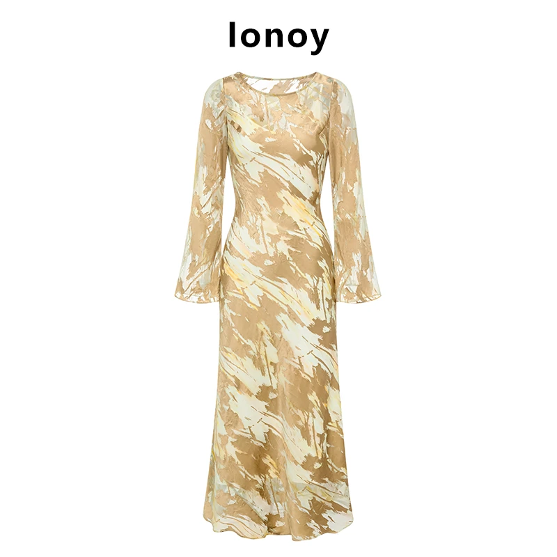 IONOY【桑蚕丝】G012 长袖时尚法式优雅修身收腰春夏气质禁机洗