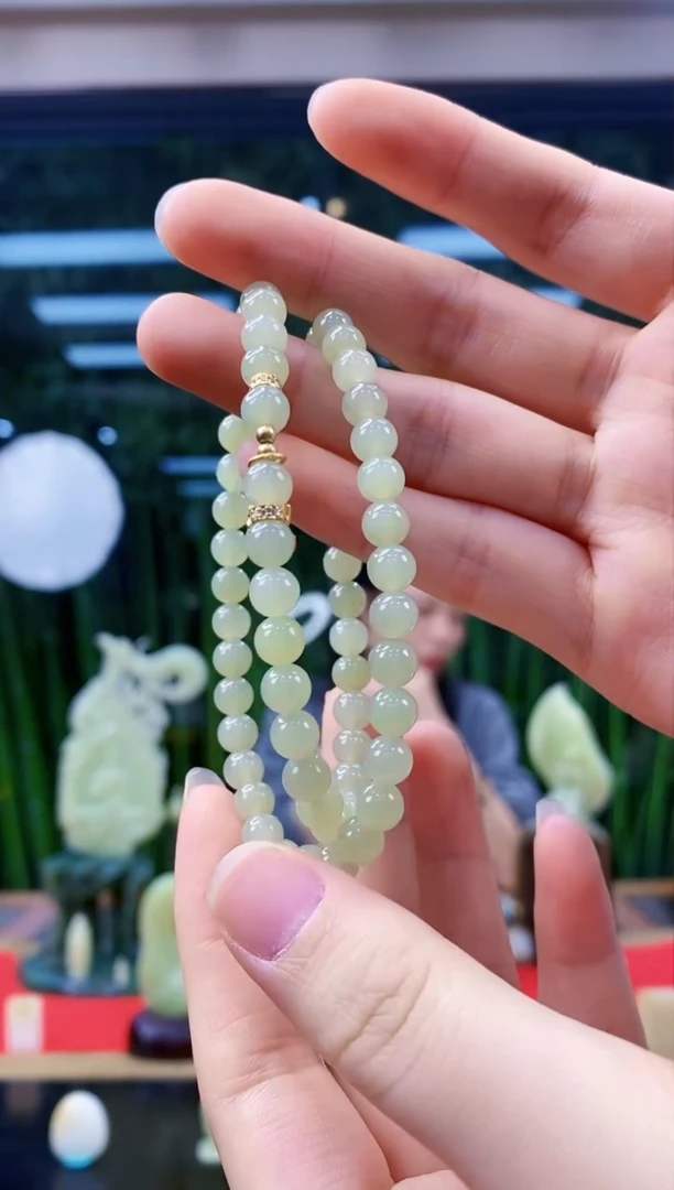 未镶嵌和田玉挂件闪购双圈手链约6mm