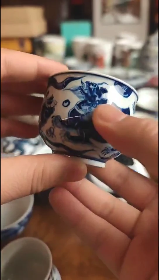 陶爱***?青花山水盖碗套装无包装不退换1