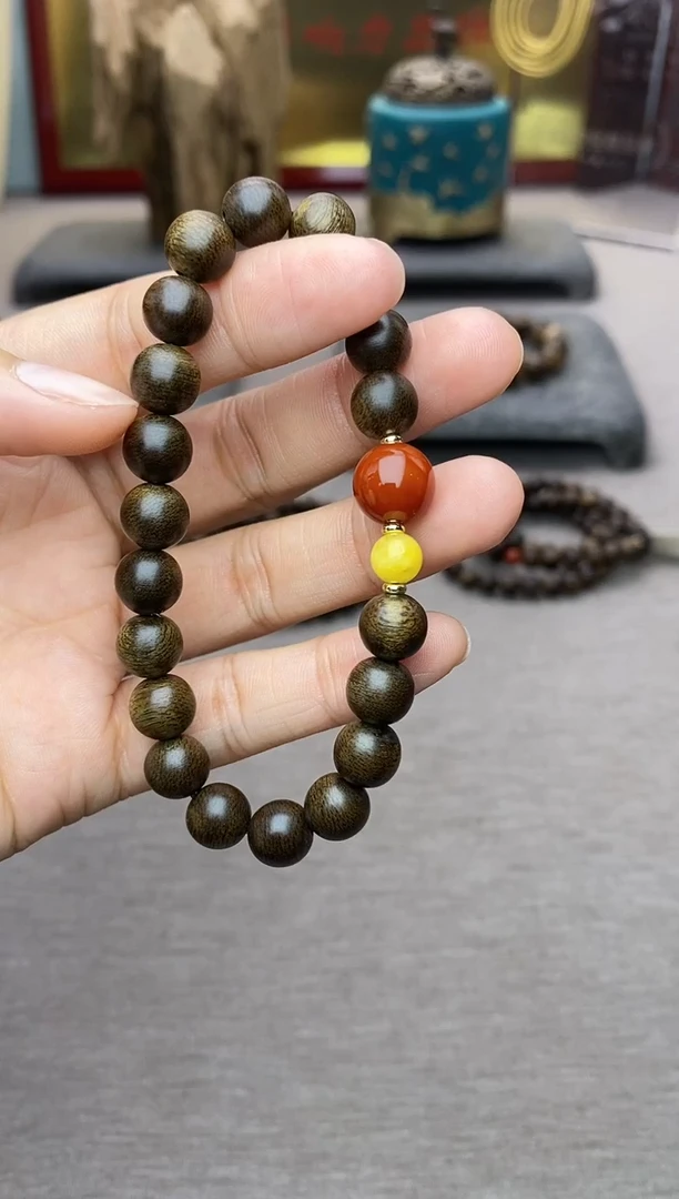 【闪购商品】沉香手串越南顺化玉化紫棋楠08 沉水单圈+配饰