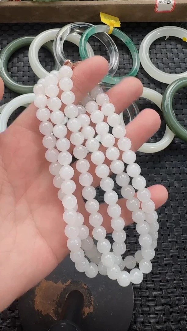 颈饰未镶嵌和田玉8mm白玉108长链