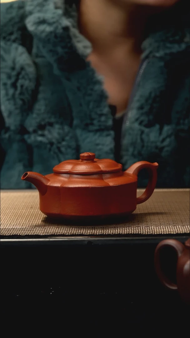 紫砂茶盏生砂朱泥梅花海棠210CC