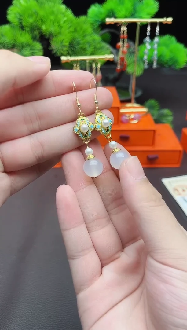 玛瑙/玉髓耳饰银S925镶嵌325