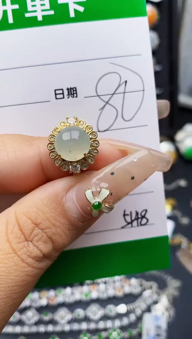 翡翠戒指银S925镶嵌5148
