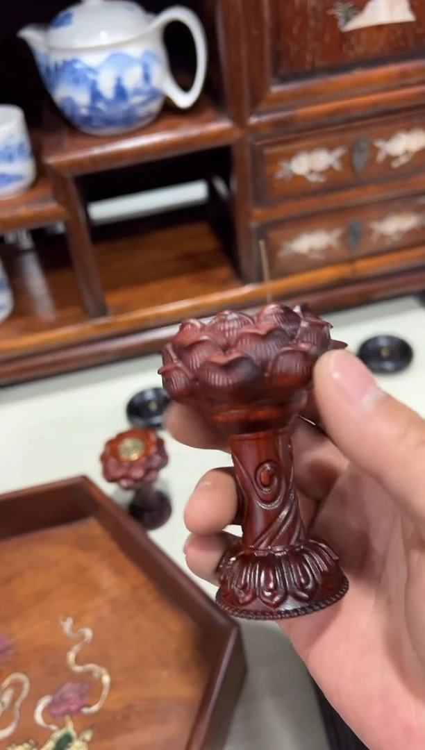 木木 犀牛角紫檀莲台香插底座