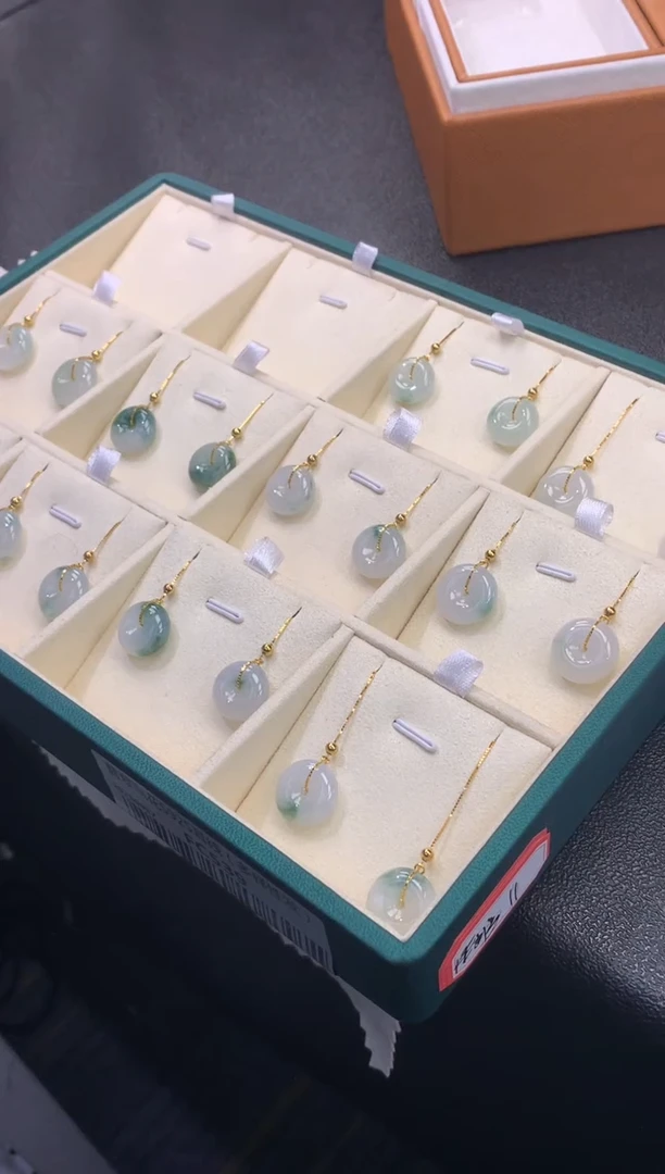 银S925镶嵌翡翠耳饰FC539 翡翠飘花耳线 多样性发其一