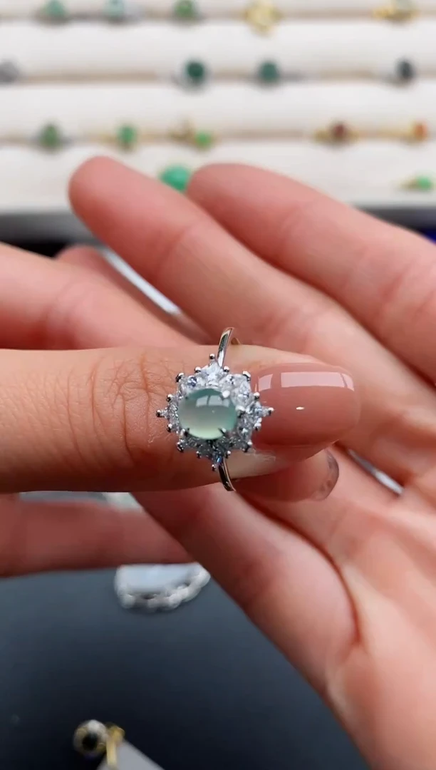 银S925镶嵌戒指翡翠33333333+6