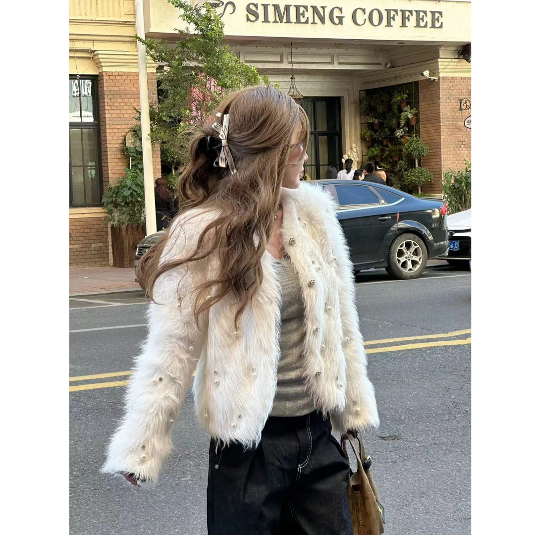 【可可推荐】秋冬新款重工钉珠长毛氛围感短外套S073