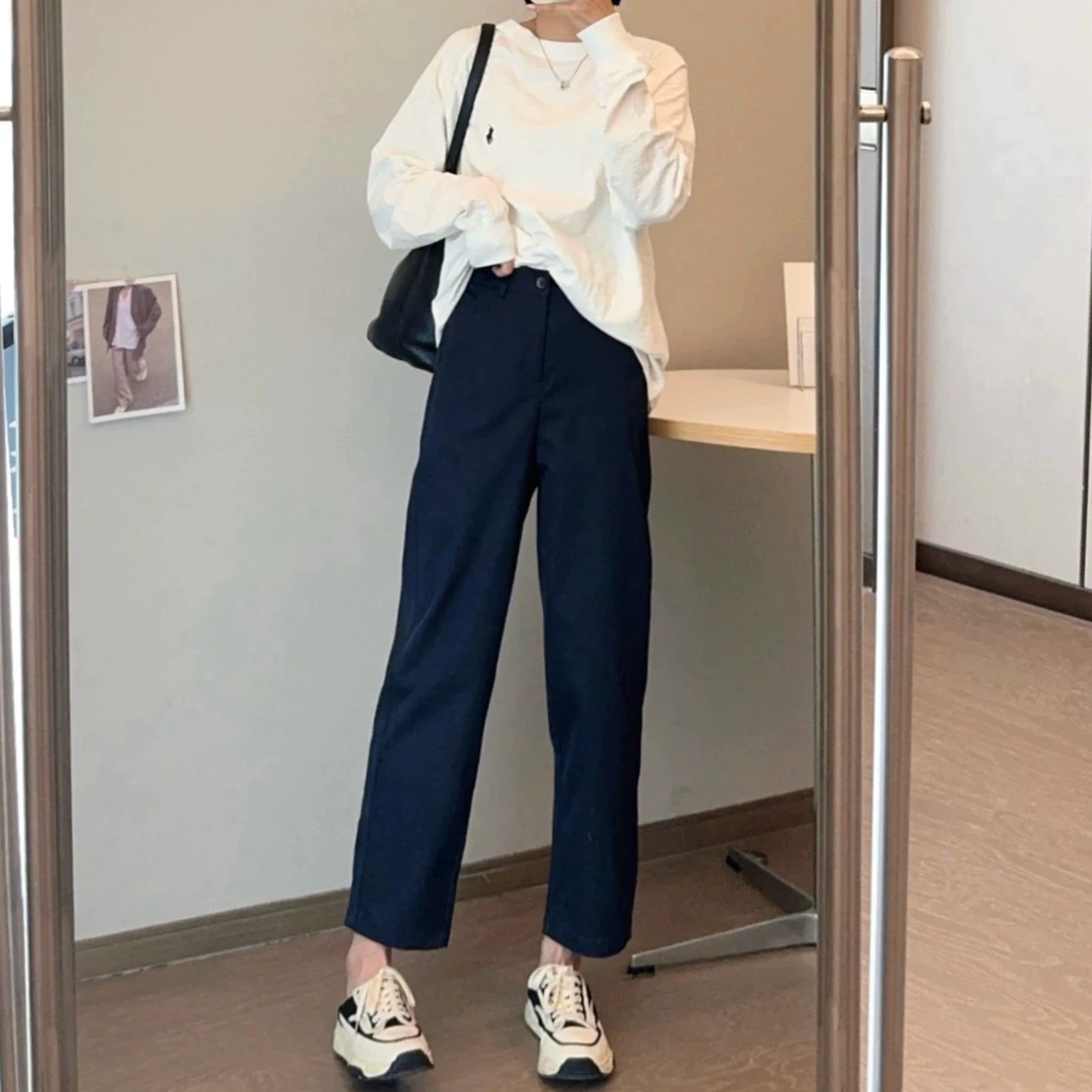 女款 纯色韩系宽松百搭休闲西装九分长哈伦裤