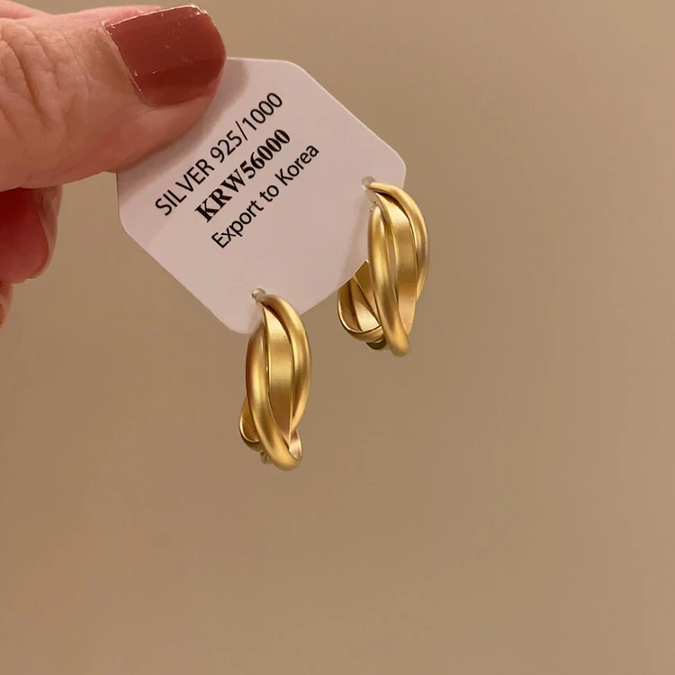 铜合金耳饰 金属哑光C型交叉耳环法式复古轻奢高级感气质港风耳饰