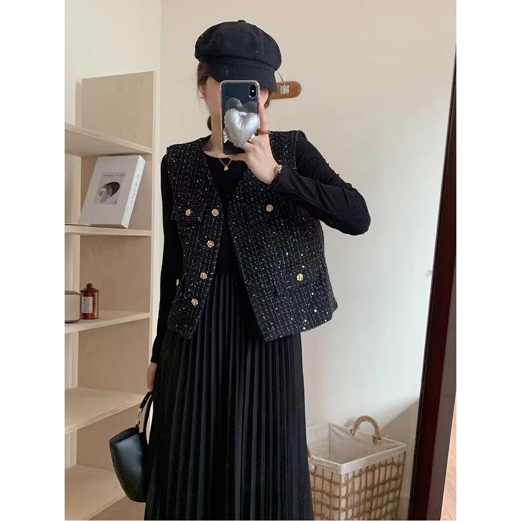 【运费补贴】小香风亮片马甲时尚百搭上衣女1005