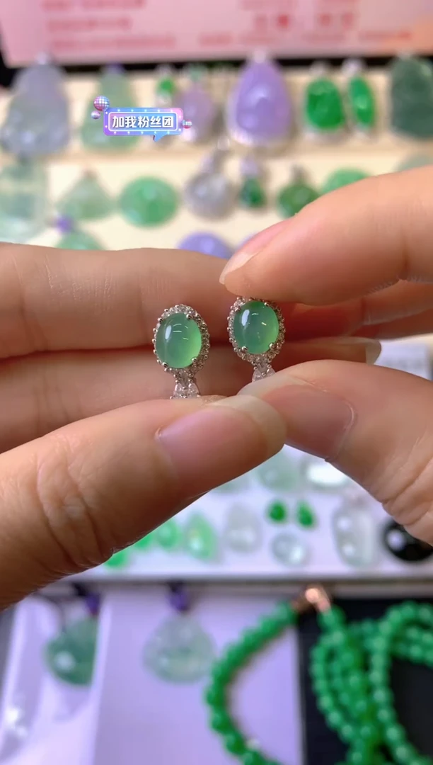 银S925镶嵌翡翠耳饰明*耳饰