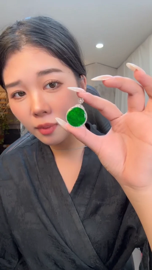 吊坠(不含链)18K金镶嵌翡翠天然缅甸A货翡翠吊坠