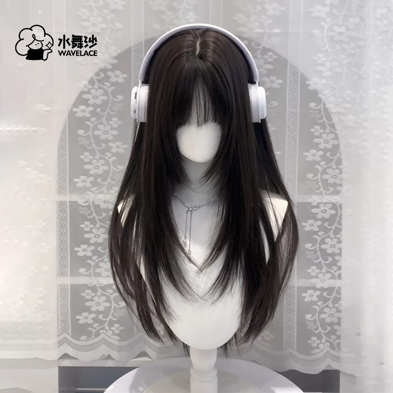 【忧郁女高】水舞沙女款高层次黑长直Lolita自然仿真人假发全头套