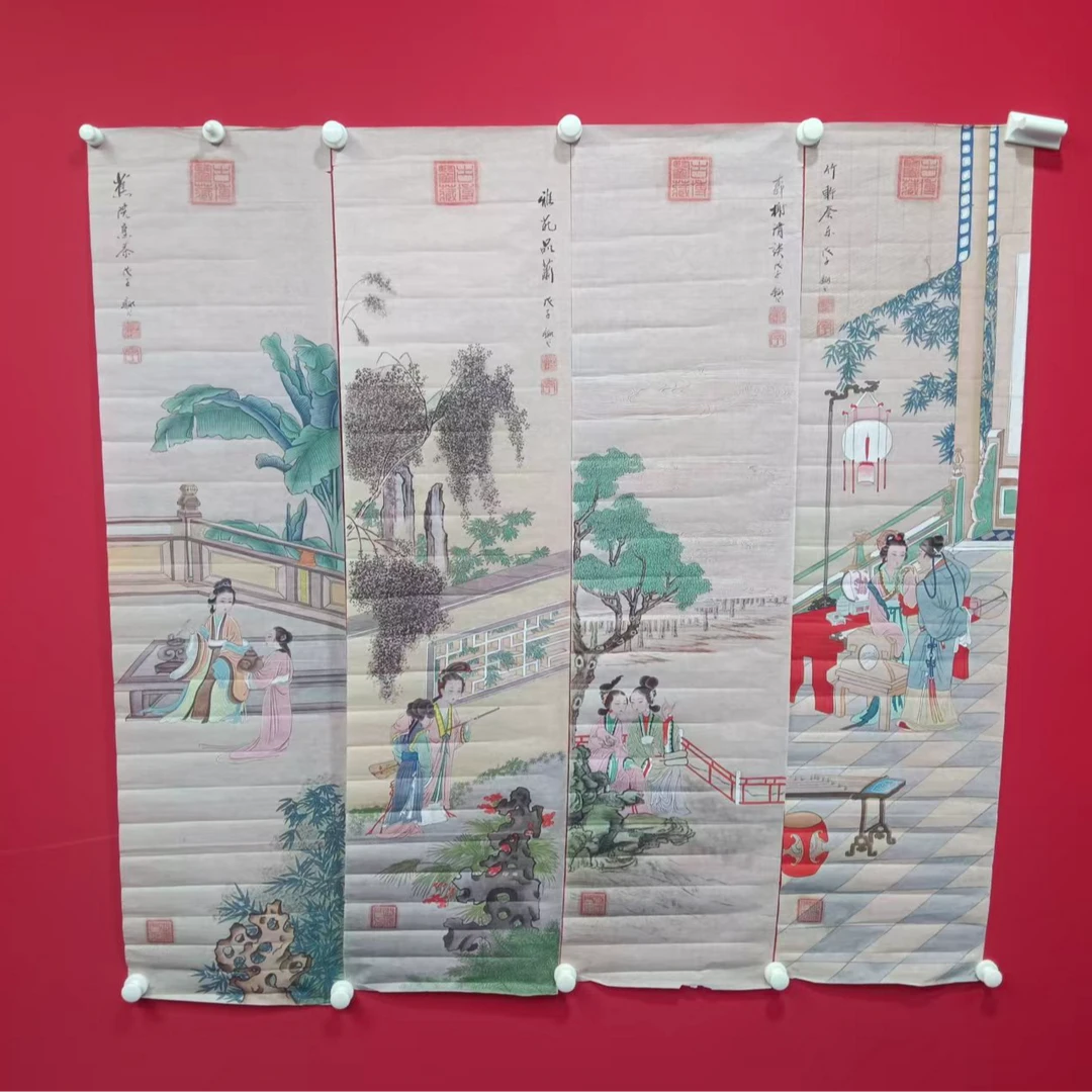 李新社手绘宣纸人物四条屏-人物画