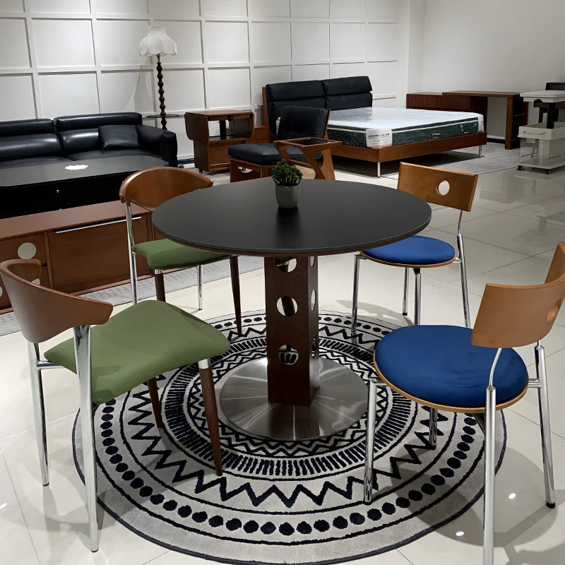 伯格餐桌中古风包豪斯岩板餐桌小户型客厅实木小圆桌阳台洽谈桌