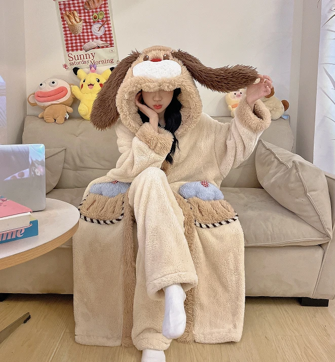 1号编码100-150冬季睡衣女睡袍珊瑚绒加绒加厚长浴袍