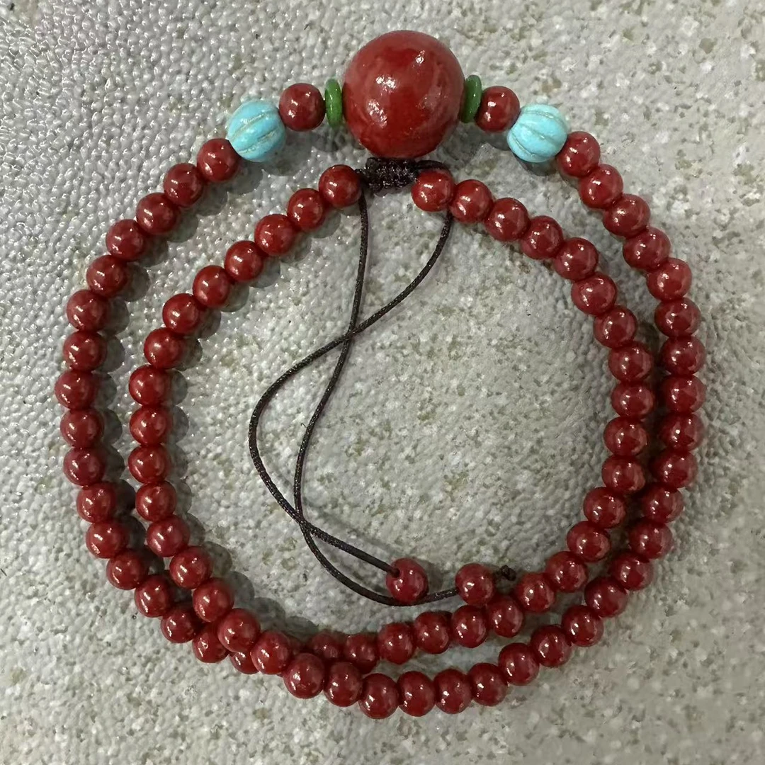 含辰砂工艺品A140 辰砂0.6cm多圈手串 人工合成