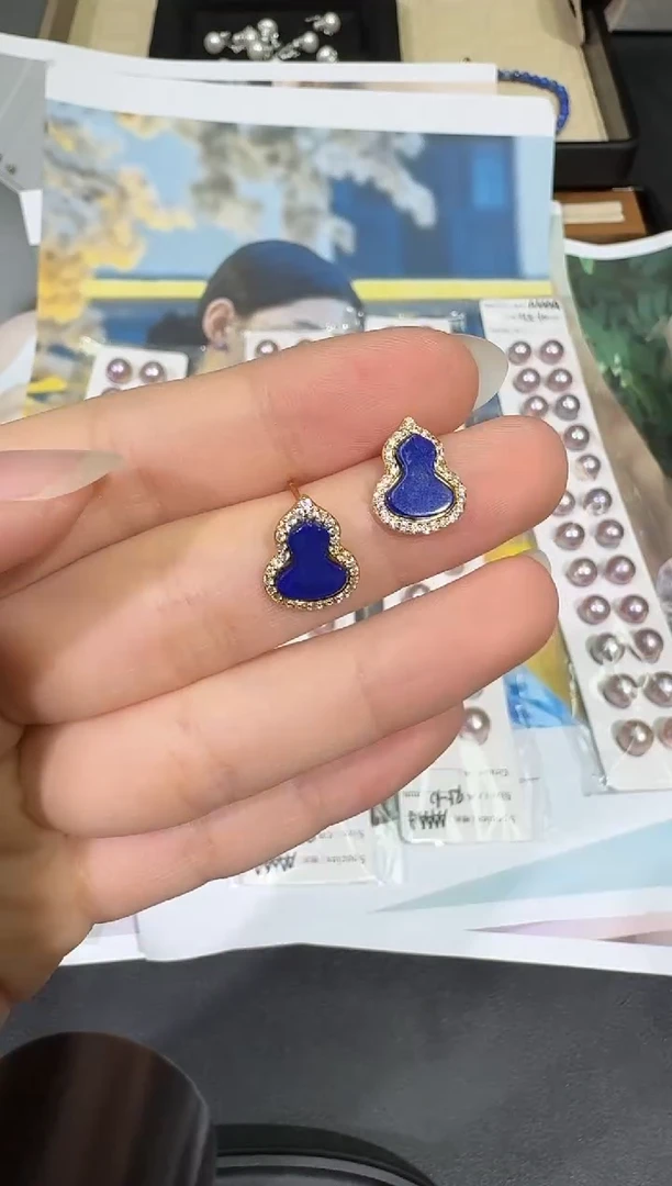 【闪购商品】青金石耳饰银S925镀金镶嵌X0202-1332-58多样性发