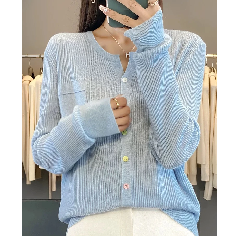 针织开衫女2025秋冬新款毛衣女彩扣外搭长袖设计感上衣女外套H197