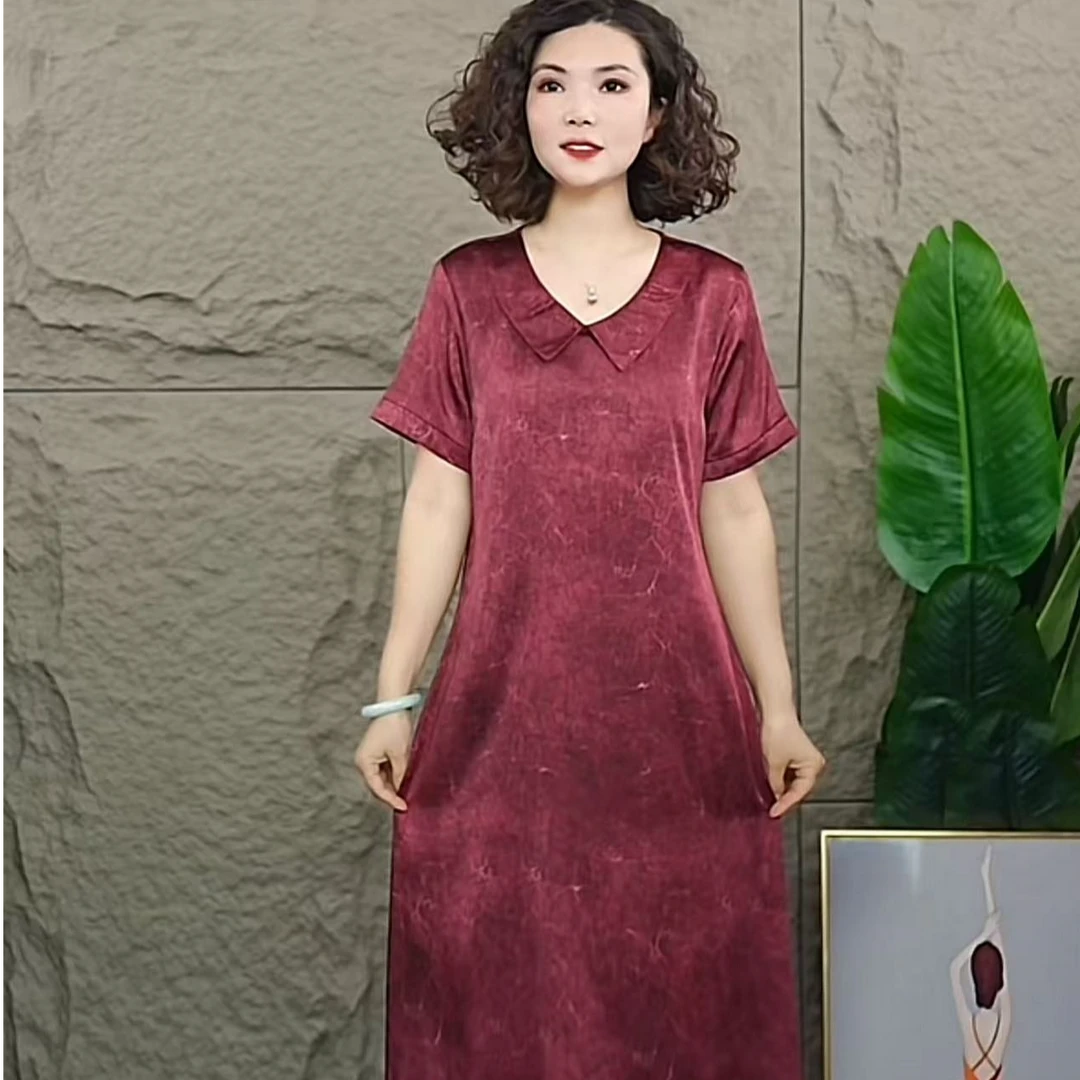 639新款时尚气质显瘦女士宽松连衣裙中长款遮肚过膝妈妈装裙子