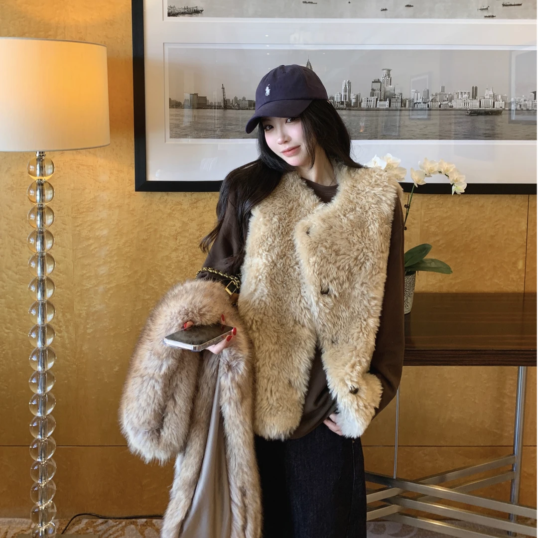 人造皮草 秋冬氛围感软糯2025新款宽松外穿仿羊毛皮草毛毛马甲女