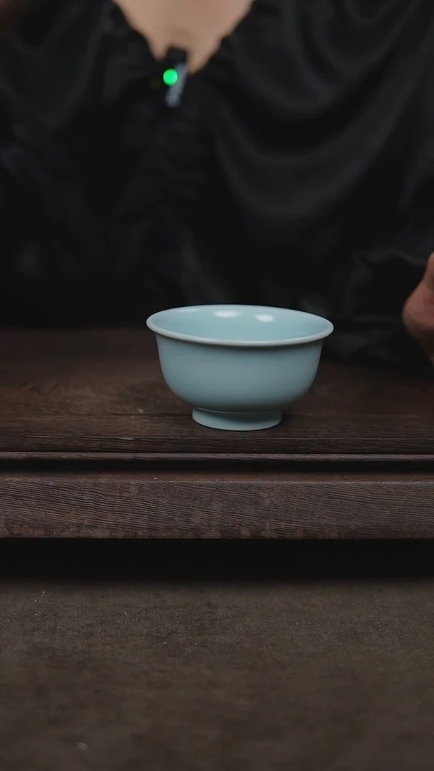 杯仿古月白厚胎压手杯一级礼盒