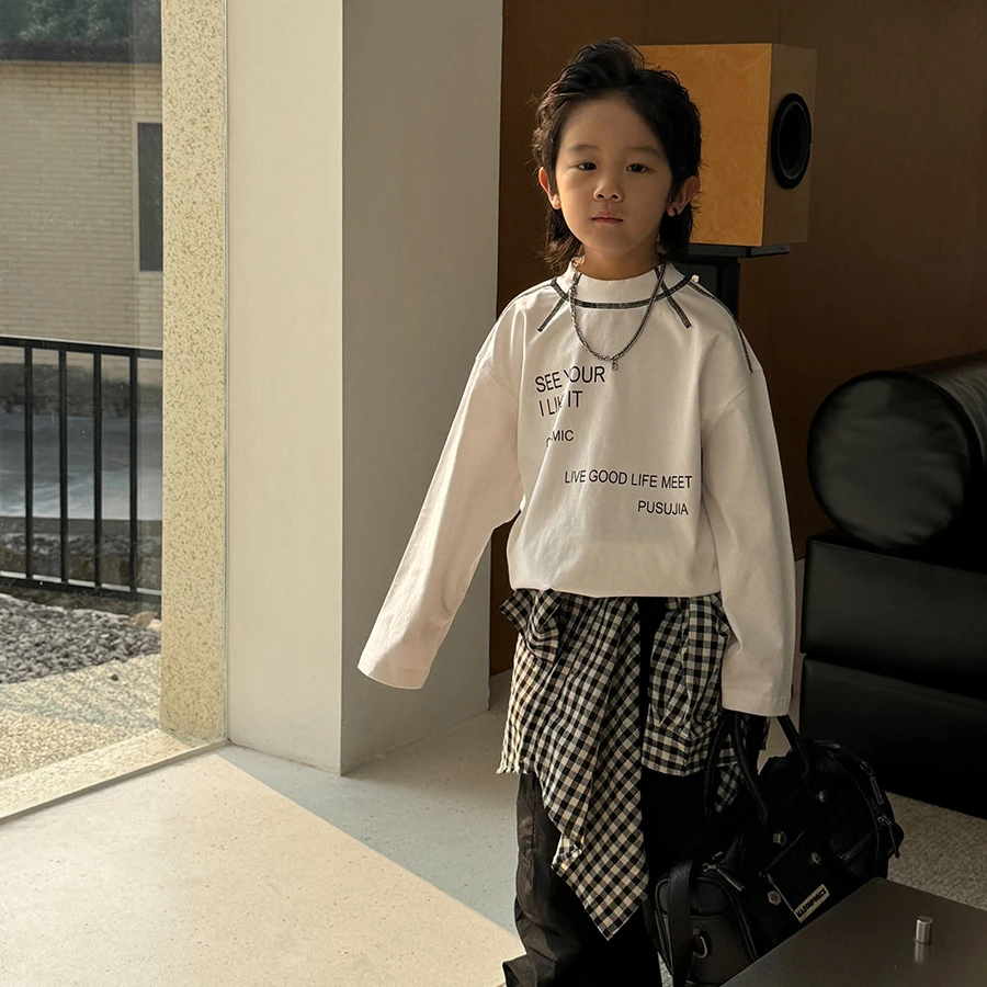 YH-25008 儿童长袖T恤2025年春秋新款男孩打底衫t韩版印花洋衣服