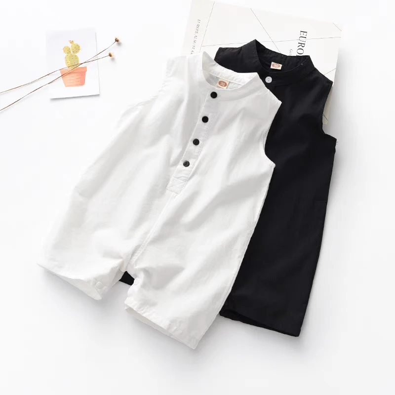 婴儿夏装格子背心爬服男宝宝薄款哈衣