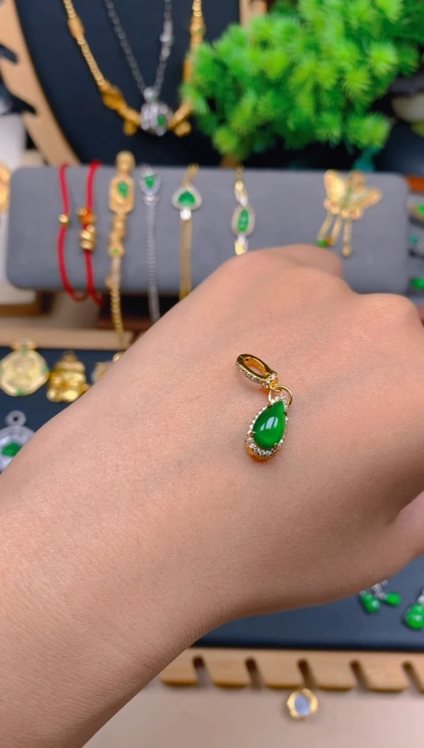 吊坠(不含链)银S925镶嵌翡翠水滴万能扣