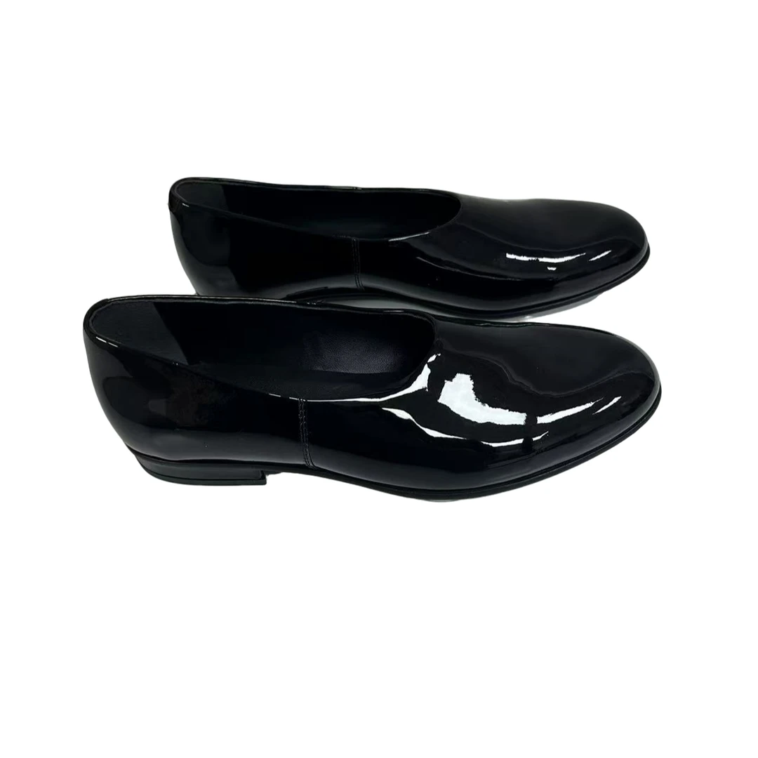 新款进口牛皮女款时尚圆头浅口平底一脚蹬漆皮百搭女士气质乐福鞋