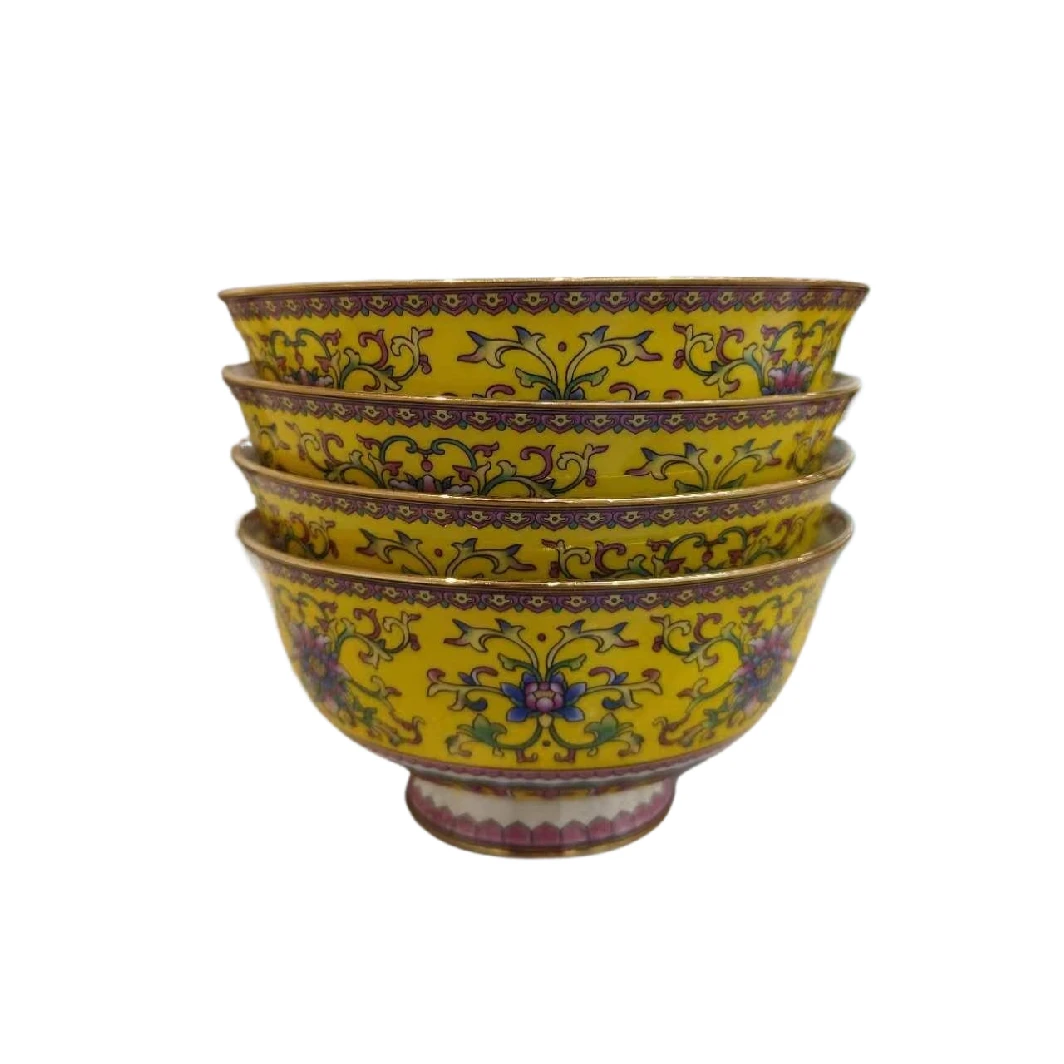 梧之栗陶瓷餐具珐琅彩黄6英寸高脚面碗