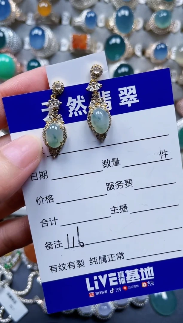 银S925镶嵌翡翠耳饰116