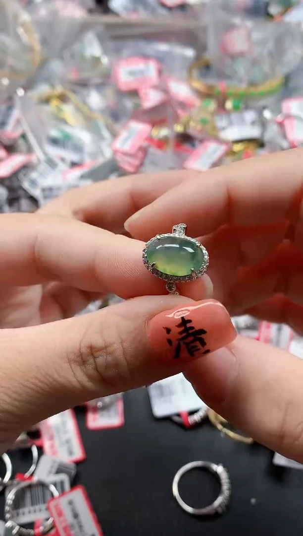 银S925镶嵌戒指翡翠天然A货缅甸翡翠