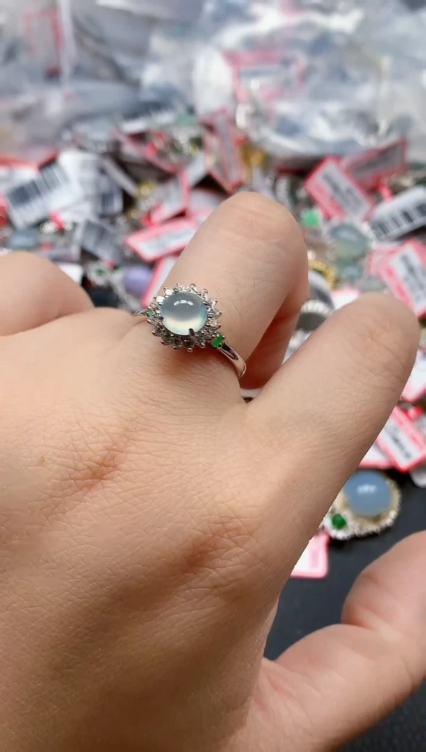 银S925镶嵌戒指翡翠天然A货缅甸翡翠