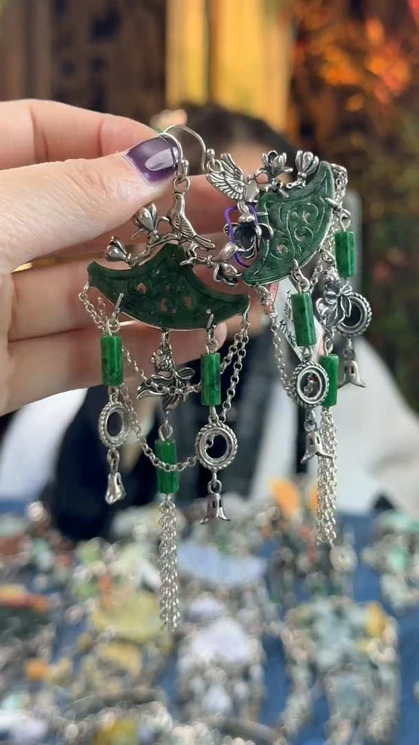 银S925镶嵌翡翠耳饰耳坠