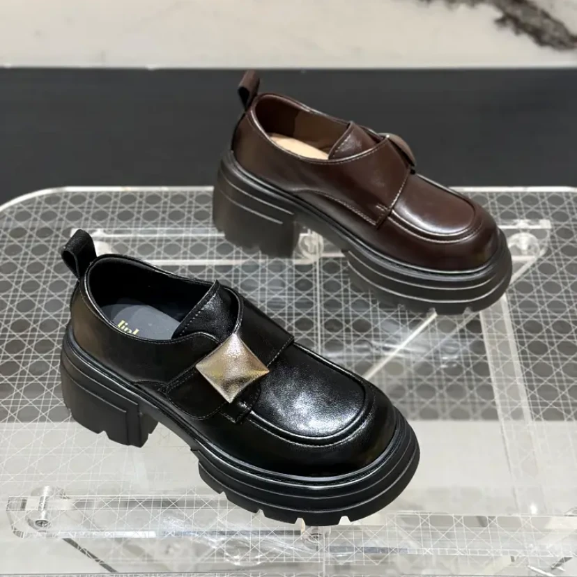 2025新款秋冬复古一脚蹬乐福鞋松糕厚底单鞋6688