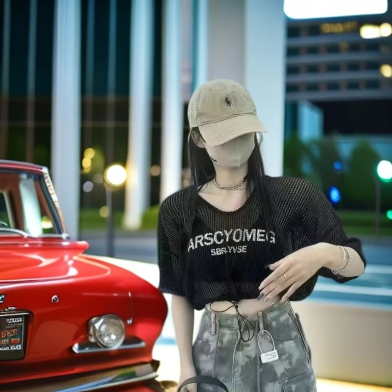 2025新款个性扎染吊带背心修身时尚辣妹复古短款夏季印花显瘦蕾丝