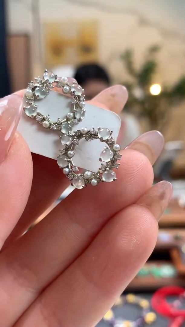 【闪购商品】翡翠耳钉银S925镶嵌耳环