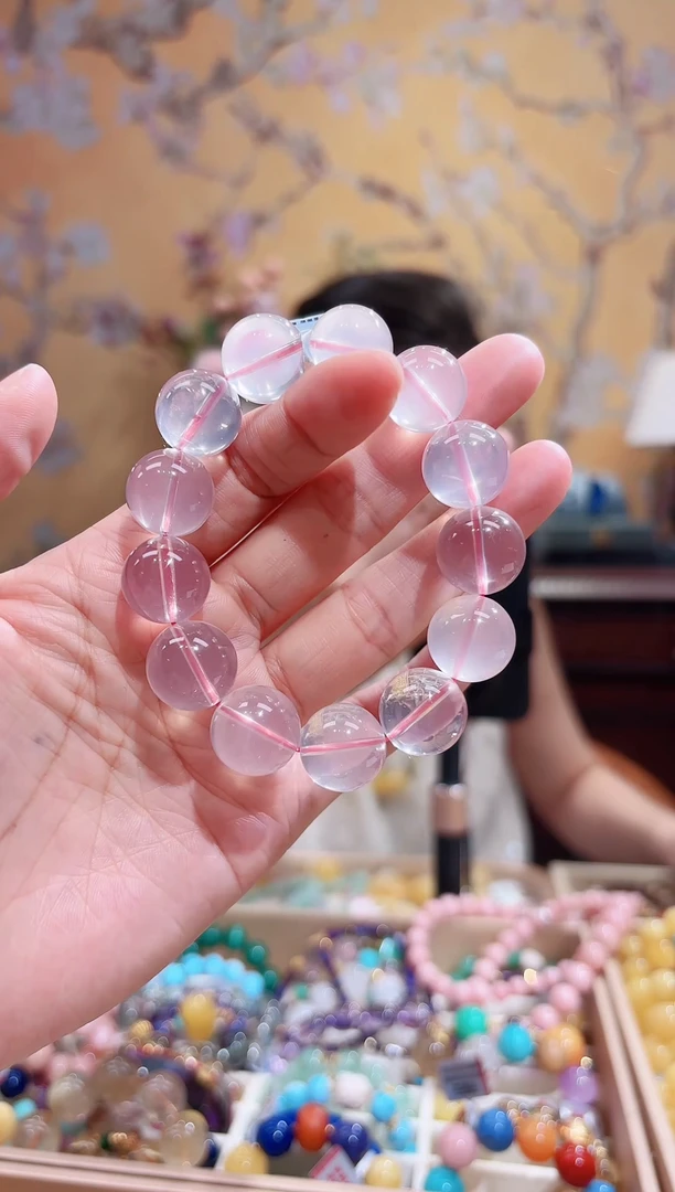 未镶嵌手链水晶15.3咪+天然粉晶，莫桑比克星光粉，天然晶体结构