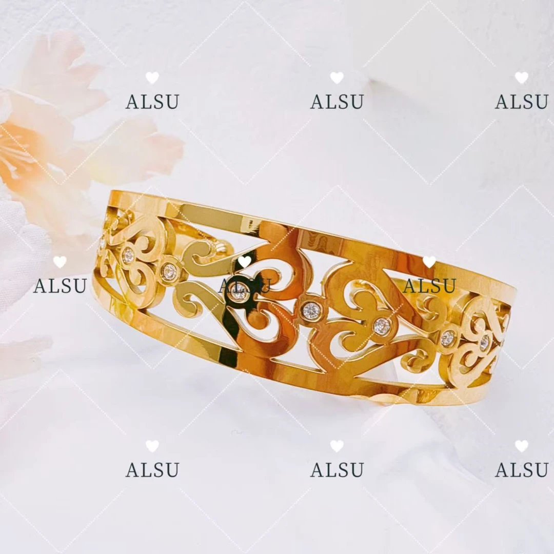 合金手镯 ALSU原创经典重工民族风手镯复古百搭时尚气质金色