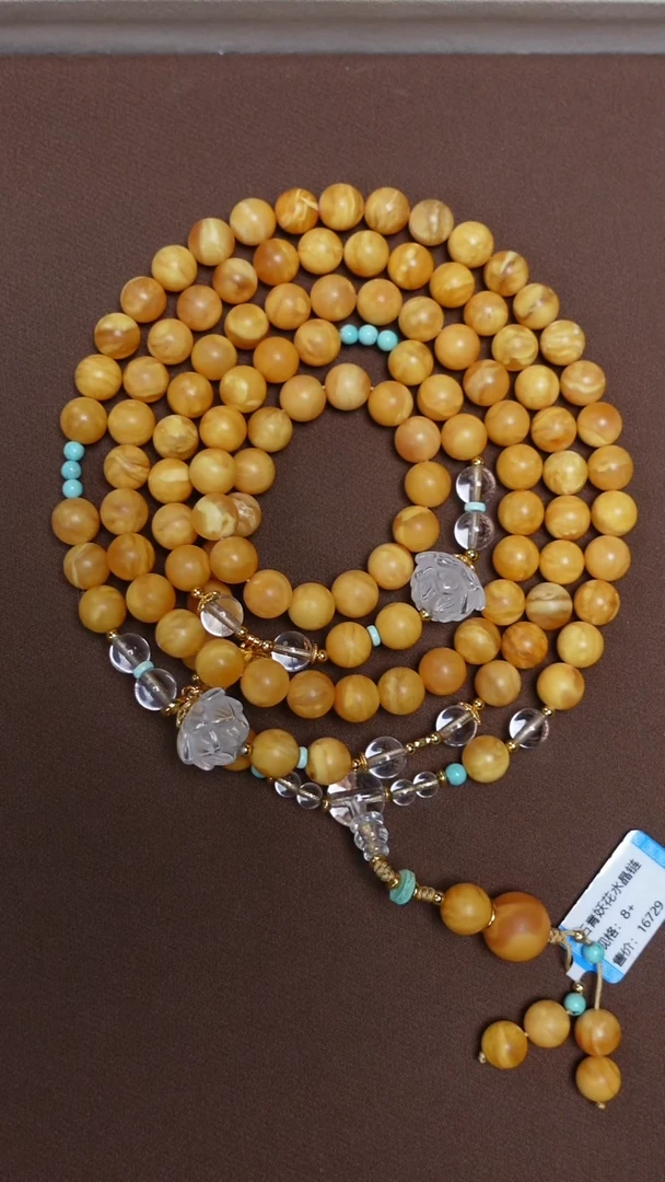 蜜蜡颈饰未镶嵌石膏花蜡108项链8mm