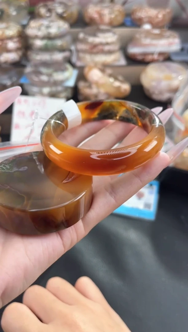 未镶嵌手镯石英质玉天然樱花玛瑙手镯（镯心赠品不保证完美）57